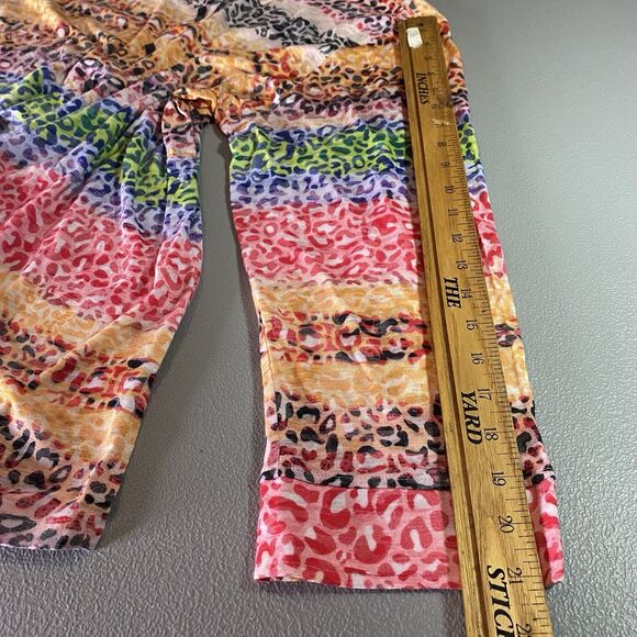 ALI MILES Tunic Blouse Button Down Cheetah Stripe Long Sleeve Womens 1X Colorful - Picture 7 of 14